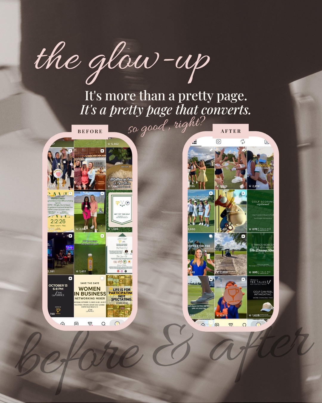 Coffee or Tee — the feed glow-up, before and after