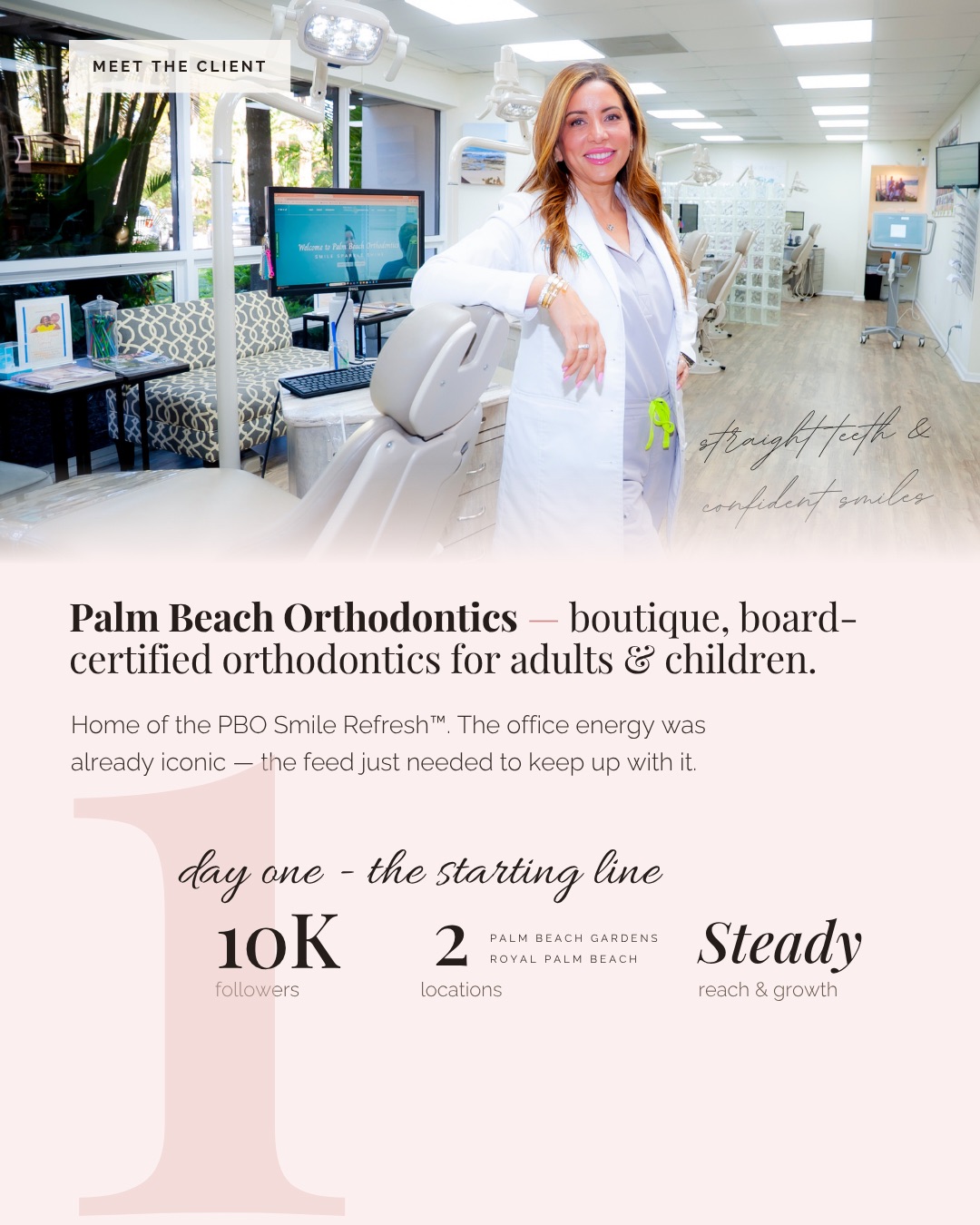 Meet the client — Palm Beach Orthodontics, day one: 10K followers, 2 locations