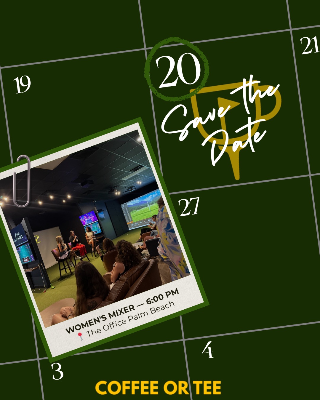 Coffee or Tee — Save the Date women's mixer graphic