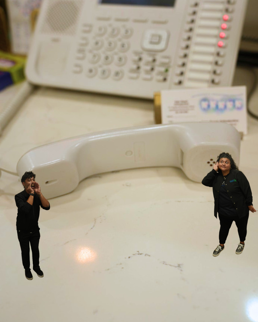 Phone tag at the front desk